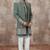 Green computer thread work on art silk 3 peice indo-western for men