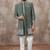 Green computer thread work on art silk 3 peice indo-western for men