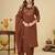 Brown embroidery thread work kurta pant dupatta for women