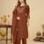Brown embroidery thread work kurta pant dupatta for women