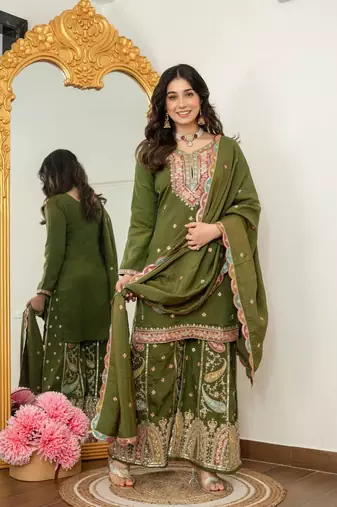 Premium embroidery, siqunce work sharara suit