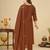 Brown embroidery thread work kurta pant dupatta for women