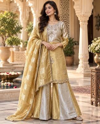 Designer banarasi viscose kurta palazzo dupatta for women 1
