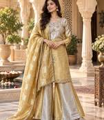 Designer banarasi viscose kurta palazzo dupatta for women