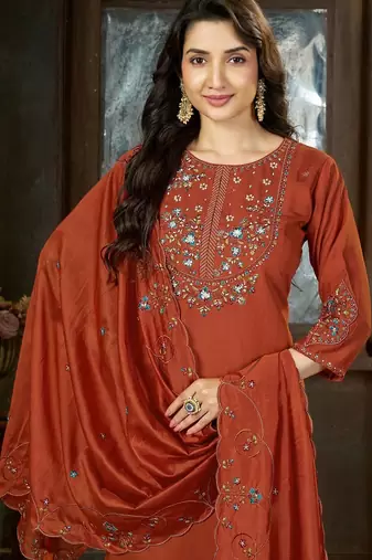 Designer embroidery thread work kurta pant dupatta for women