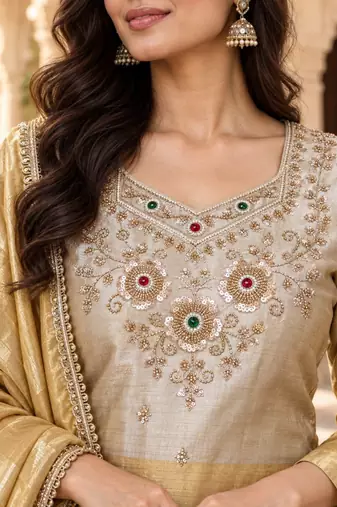 Designer banarasi viscose kurta palazzo dupatta for women