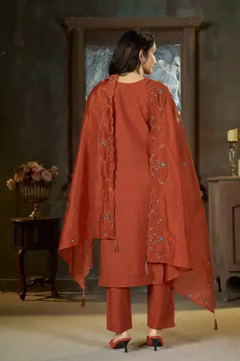 Designer embroidery thread work kurta pant dupatta for women