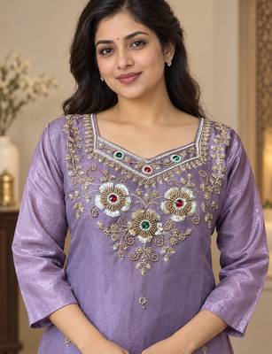 Designer beads and stone work kurta palazzo dupatta for women 2
