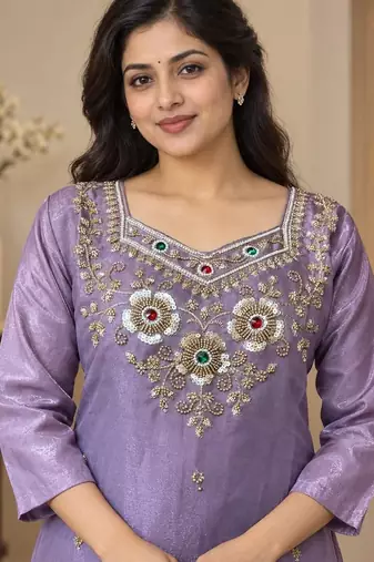Designer beads and stone work kurta palazzo dupatta for women