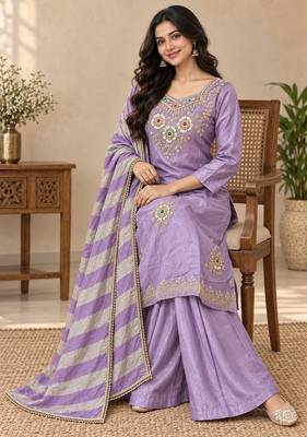 Designer beads and stone work kurta palazzo dupatta for women 3