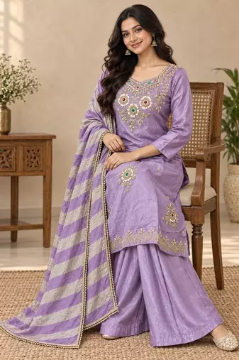 Designer beads and stone work kurta palazzo dupatta for women