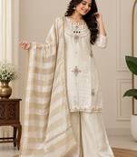 Designer beads and stone work kurta palazzo dupatta for women