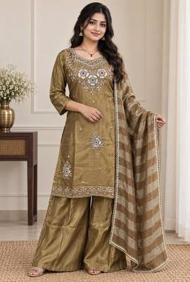 Designer beads and stone work kurta palazzo dupatta for women 1