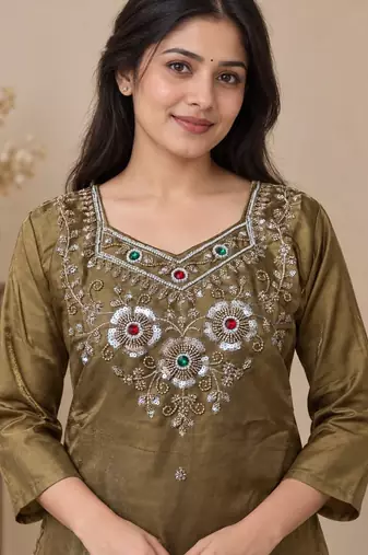 Designer beads and stone work kurta palazzo dupatta for women