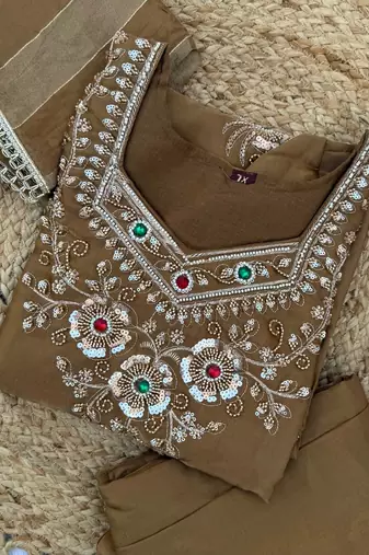 Designer beads and stone work kurta palazzo dupatta for women
