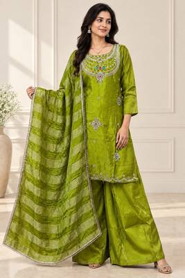 Designer beads and stone work kurta palazzo dupatta for women 1