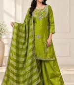 Designer beads and stone work kurta palazzo dupatta for women