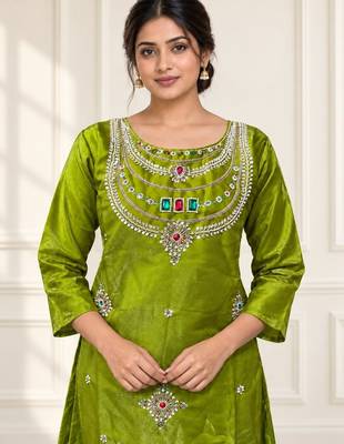 Designer beads and stone work kurta palazzo dupatta for women 2
