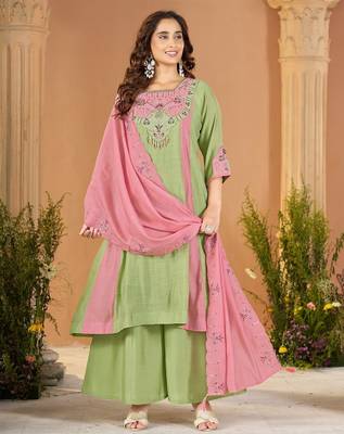 Designer mal chanderi kurta palazzo dupatta for women 1