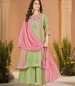 Designer mal chanderi kurta palazzo dupatta for women