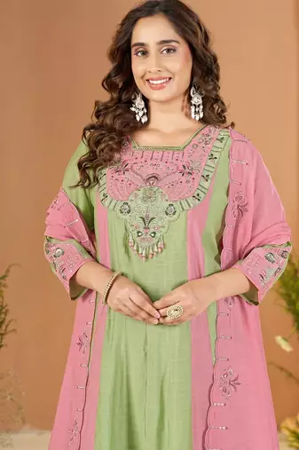 Designer mal chanderi kurta palazzo dupatta for women
