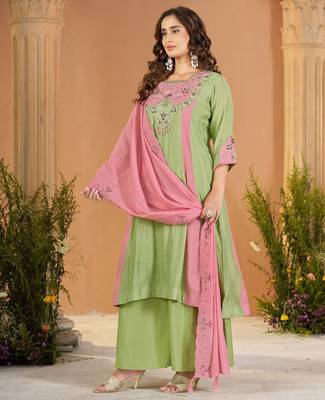 Designer mal chanderi kurta palazzo dupatta for women 3