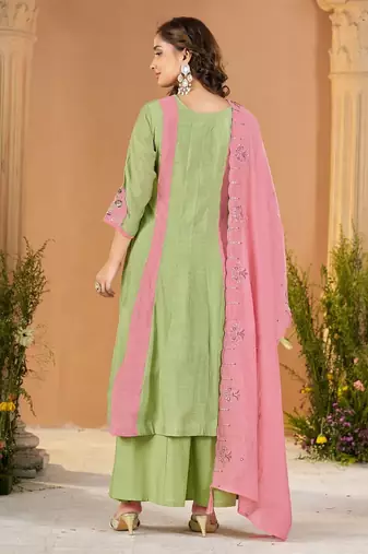 Designer mal chanderi kurta palazzo dupatta for women