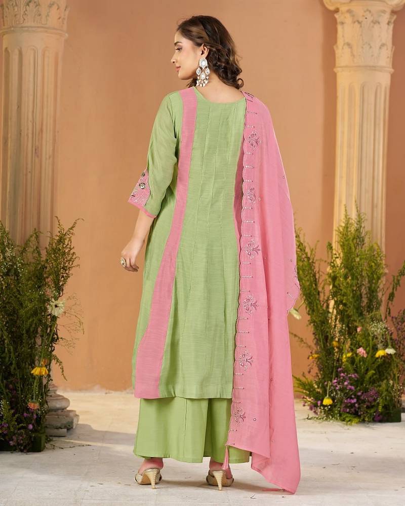 Designer mal chanderi kurta palazzo dupatta for women