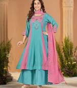 Designer mal chanderi kurta palazzo dupatta for women