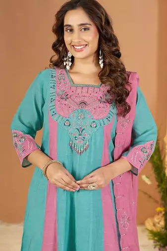 Designer mal chanderi kurta palazzo dupatta for women