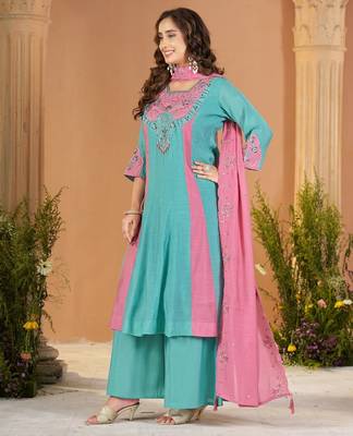Designer mal chanderi kurta palazzo dupatta for women 3