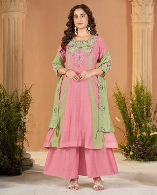 Designer mal chanderi kurta palazzo dupatta for women 1