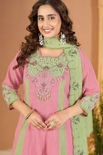 Designer mal chanderi kurta palazzo dupatta for women