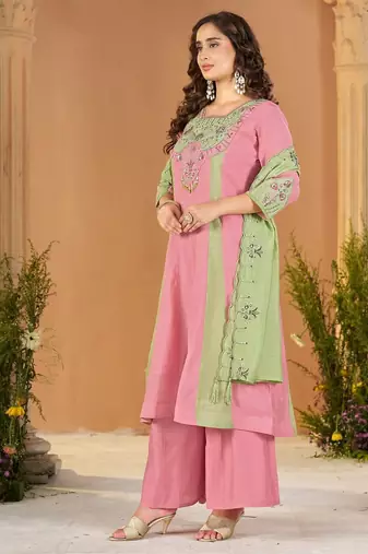 Designer mal chanderi kurta palazzo dupatta for women