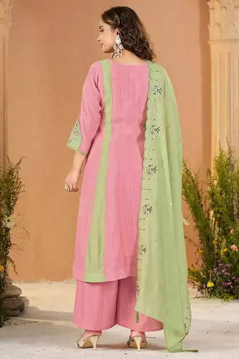Designer mal chanderi kurta palazzo dupatta for women