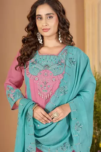 Designer mal chanderi kurta palazzo dupatta for women