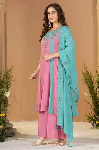 Designer mal chanderi kurta palazzo dupatta for women