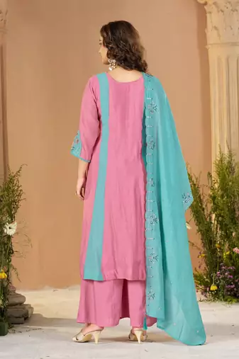 Designer mal chanderi kurta palazzo dupatta for women