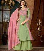 Designer mal chanderi kurta palazzo dupatta for women