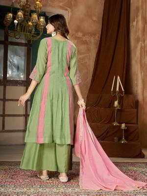 Designer mal chanderi kurta palazzo dupatta for women 3
