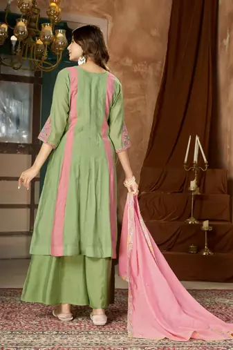 Designer mal chanderi kurta palazzo dupatta for women