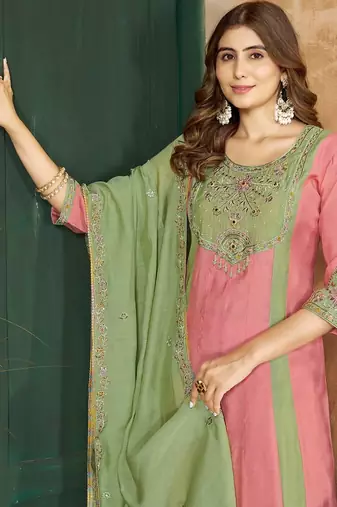 Designer mal chanderi kurta palazzo dupatta for women