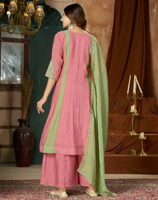 Designer mal chanderi kurta palazzo dupatta for women 4