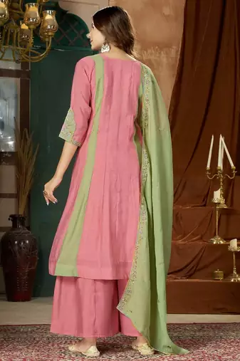 Designer mal chanderi kurta palazzo dupatta for women
