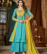 Designer mal chanderi kurta palazzo dupatta for women