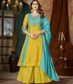 Designer mal chanderi kurta palazzo dupatta for women