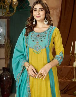 Designer mal chanderi kurta palazzo dupatta for women 2