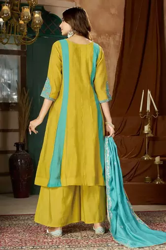 Designer mal chanderi kurta palazzo dupatta for women