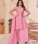 Designer mal chanderi kurta palazzo dupatta for women