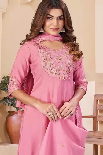 Designer mal chanderi kurta palazzo dupatta for women